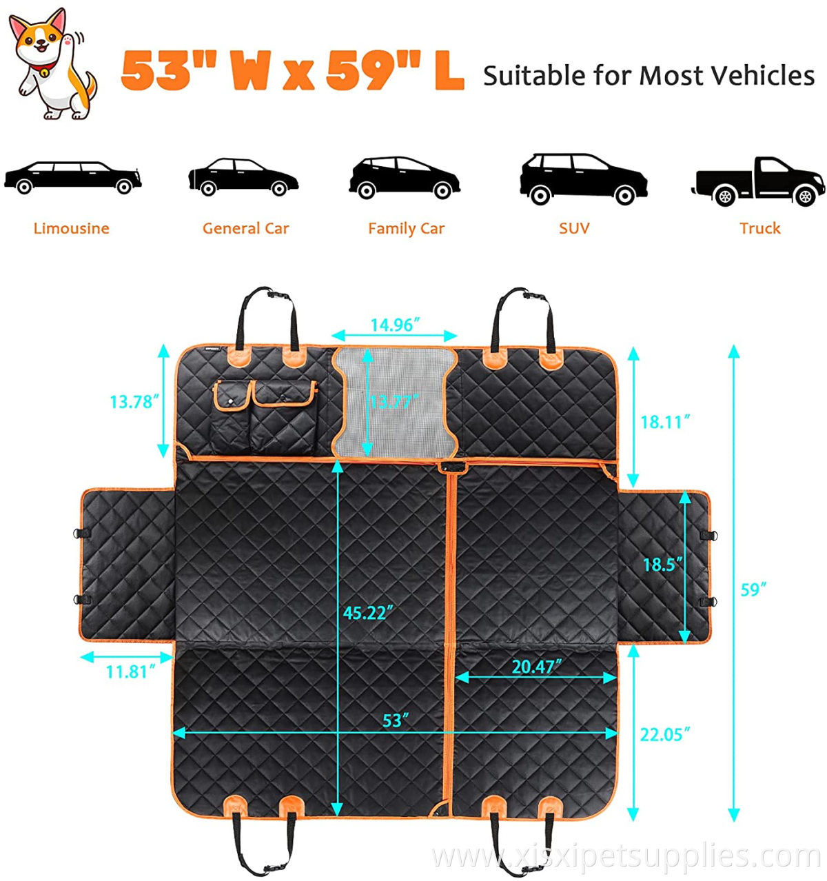 Amazon hot sale 4-in-1 Dog Car Seat Cover high quality durable pet car seat cover waterproof